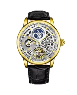 Мужские черные кожаные часы с ремешком 43 мм Stuhrling, черный 10540677 | black