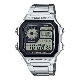 Часы Casio Youth Series Standard Stainless Steel Sliver Quartz Waterproof Mens Silver Digital, серебряный ae-1200whd-1av | silver