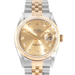Pre-owned Rolex Datejust 36 Automatic Chronometer Diamond Champagne Dial Mens Watch Ref:16233 CDJ