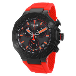 Tissot T-Race Chronograph Quartz Mens Watch - Black 316L Stainless Steel Case with Red Silicone Strap, Analog Date Display & Chronograph Functions (T1414173706101)