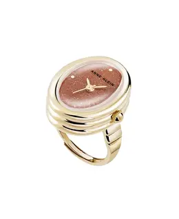 Женские часы-кольцо Quartz Gold Sandstone с камнем и металлическим сплавом золотого тона, 17 мм Anne Klein, мультиколор 19246292 | red/gold-tone