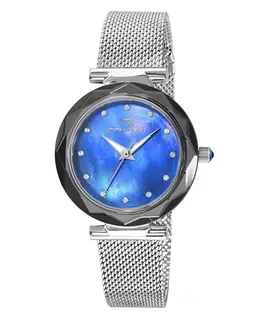 Часы женские Hazel Stainless Steel Silver Tone & Blue 1272AHAS Porsamo Bleu, серебряный 18767853 | silver-tone
