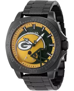 Мужские часы 47887 NFL Green Bay Packers Quartz с 3 стрелками, желто-зеленым циферблатом Invicta, серебряный 21031856 | silver