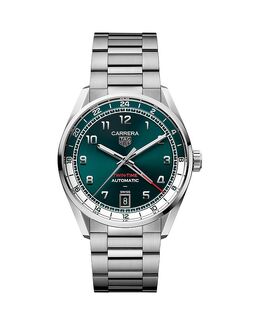 Часы Carrera Twin-Time Automatic, 41 мм Tag Heuer, серебряный 5551147 | green/silver