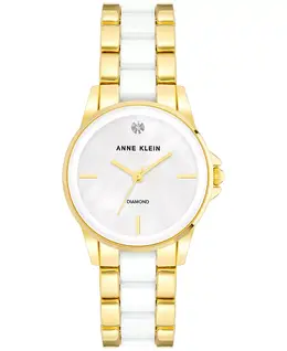 Женские наручные часы с керамическим и металлическим браслетом 30 мм Anne Klein 16811738 | gold tone