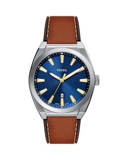 Эверетт, часы, 42 мм Fossil, синий 5510795 | blue/brown
