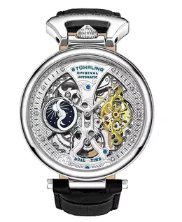 Мужские черные кожаные часы на ремешке 46 мм Stuhrling, черный 10540729 | black