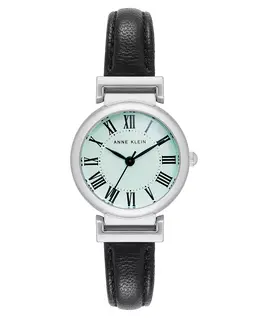 Женские часы Quartz Black Classic с кожаным ремешком и металлическим браслетом серебристого оттенка, 28 мм Anne Klein, мультиколор 19246246 | black/aqua/silver-tone