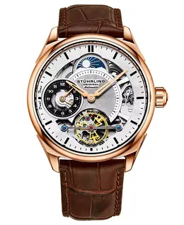 Мужские кожаные часы с коричневым ремешком 42 мм Stuhrling, коричневый 10540665 | brown