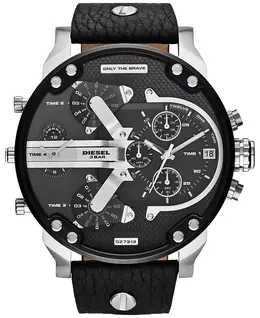 Мужские часы Chronograph Mr. Daddy 2.0 с черным кожаным ремешком, 66x57 мм, модель DZ7313 Diesel, черный 1607055 | black/black