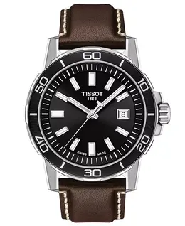 Мужские часы Swiss Supersport с коричневым кожаным ремешком, 44 мм Tissot, черный 12094613 | black