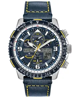 Мужские часы Eco-Drive Analog-Digital Chronograph Promaster Blue Angels Skyhawk A-T с синим кожаным ремешком, 46 мм Citizen, белый 6820253 | blue/blue