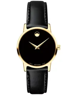 Женские часы Swiss Museum Classic с черным кожаным ремешком, 28 мм Movado, черный 6273059 | black/gold black