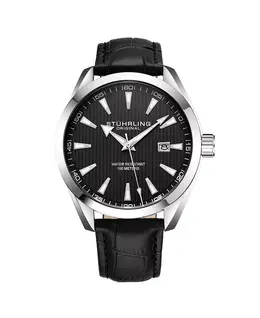 Мужские черные кожаные часы с ремешком 42 мм Stuhrling, черный 10540721 | black