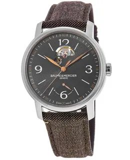 Baume & Mercier Classima Automatic Model No. 10718 Grey Dial Brown Fabric Strap Mens Watch