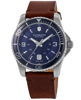 Victorinox Swiss Army Maverick Men's Watch, Large Quartz Blue Dial Brown Leather Strap