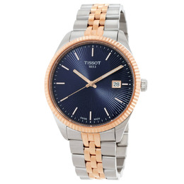 Tissot T-Classic Mens Quartz Watch - Blue Dial with Rose Gold Accents