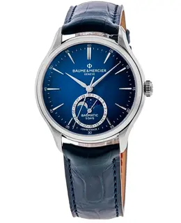 Authentic Baume & Mercier Clifton Automatic Blue Dial Leather Strap Men's Watch Model 10756