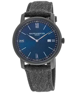 Baume & Mercier Classima Quartz Men's Watch Model 10780 - Blue Dial, Grey Fabric Strap