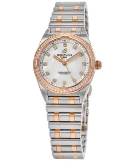 Breitling Chronomat 28 Mother of Pearl Dial Rose Gold Diamond Bezel Women's Watch - Model: U72310531A1U1