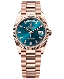 Rolex Day-Date 36mm Automatic Blue-Green Dial Rose Gold Women's Watch Model m128235-0085