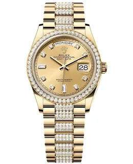 Rolex Day-Date Diamond Champagne Dial 18k Yellow Gold Women's Watch Model m128348rbr-0010
