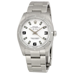 Pre-owned Rolex Airking White Arabic Index Dial Engine Turned Bezel Mens Watch 114210WASO
