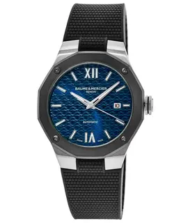 Men's Baume & Mercier Riviera Automatic Blue Dial Rubber Strap Watch Model 10768