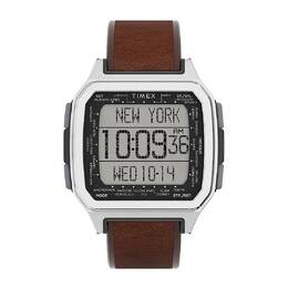 Timex TW2U92300VU Men's Digital Quartz Watch - Command Urban, Silver Resin Case &amp; Brown Strap