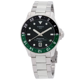 Tissot Seastar 1000 Mens Watch - Quartz GMT Movement with Black Dial and Solid Green Bezel (Model: T120.852.11.051.00)