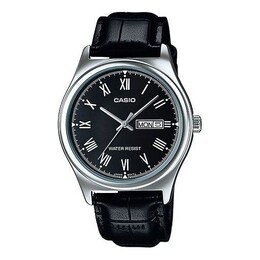 Часы Casio Leather Band Waterproof Men Mens Black Analog, черный mtp-v006l-1b | black