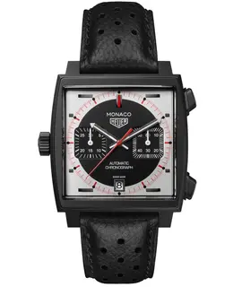 Brand New Authentic Tag Heuer Monaco Chronograph Stopwatch Limited Edition Silver Dial Leather Strap Men's Watch Model CAW218F.FC6356