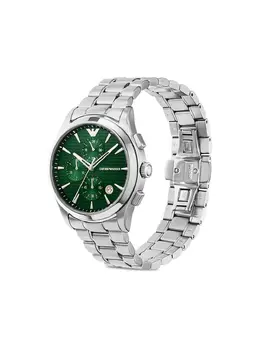 Emporio Armani Chronograph 27757208: Stainless Steel Round Case Green Dial Diamond Markers Quartz Movement Push-Pull Crown