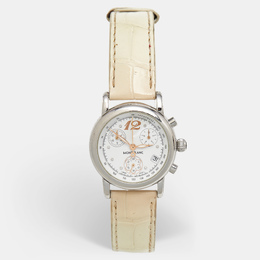 Montblanc 7039 White Stainless Steel Women's Wristwatch with Leather Strap, 32mm
