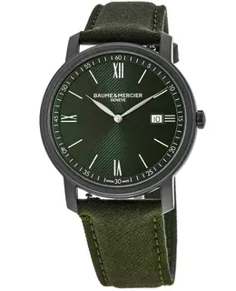 Baume & Mercier Classima Quartz Green Dial Fabric Strap Men's Watch 10766