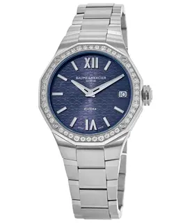 Baume & Mercier Riviera Blue Dial Diamond Bezel Steel Women's Watch Model 10765