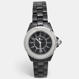 Chanel Black Ceramic Stainless Steel Diamond J12 H0949 Women's Wristwatch 33 mm 1197938