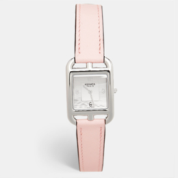 Hermes Hermès Silver Dial Stainless Steel Leather Cape Cod CC1.210a Women's Wristwatch 23 mm 1197375