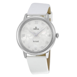 Omega De Ville White Diamond Dial White Satin Ladies Watch 42412336052001