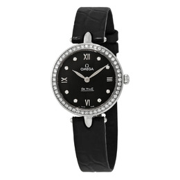 Omega De Ville Prestige Black Dial Black Leather Quartz Ladies Watch 424.18.27.60.51.001
