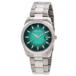 Mathey-Tissot Mathy Sunray Quartz Watch H451VEN Green Dial Unisex 316L Stainless Steel Analog Date Mineral Crystal Ronda Caliber 515 Movement