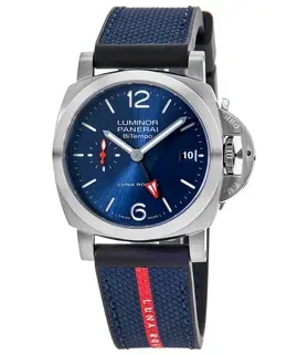 Panerai Luminor Quaranta BiTempo Luna Rossa Automatic Blue Dial Rubber Strap Men's Watch pam01404