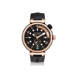 Часы мужские Tambour Street Diver, автоматический, 44 мм, сталь и розовое золото Louis Vuitton, черный qa123a | black