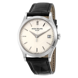 Patek Philippe Calatrava 5296G-010 Pre-owned White Gold Case Mens Watch Opaline Dial