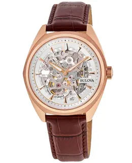 Bulova Surveyor Men's Watch 97A175 Skeleton Dial Rose Gold PVD Stainless Steel Automatic