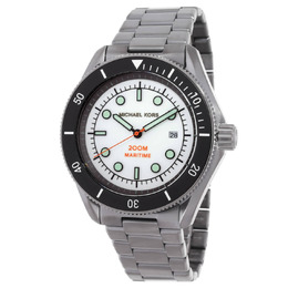 Michael Kors Men's White Dial Quartz Watch with Gunmetal Stainless Steel Case and Black Bezel - Model MK9163