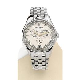 Pre-owned Patek Philippe Annual Calendar Hand Wound Diamond White Dial Unisex Watch 5037-1g-001