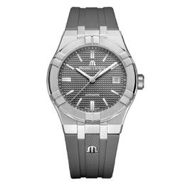 Maurice Lacroix Aikon Automatic Grey Dial Watch, Round Stainless Steel Case Silver Tone, Grey Rubber Strap Analog Date Display Caliber ML115 Movement Sapphire Crystal 38-Hour Power Reserve