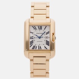 Pre-Owned Cartier Tank W5310015 Automatic Silver Dial 18k Yellow Gold Wristwatch
