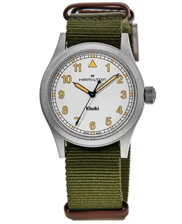 Hamilton Khaki Field Men's Watch H69401910 Quartz White Dial Fabric Strap